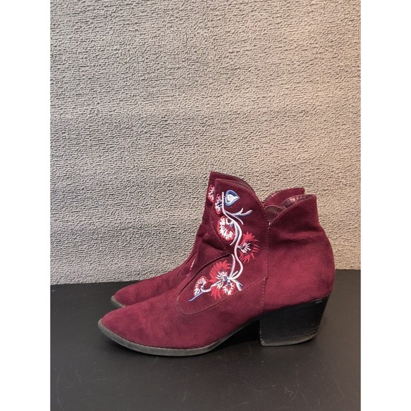 Carlos by Carlos Santana Western Ankle Boots Women's 6.5 Red Burgundy Floral2070 - Picture 3 of 10